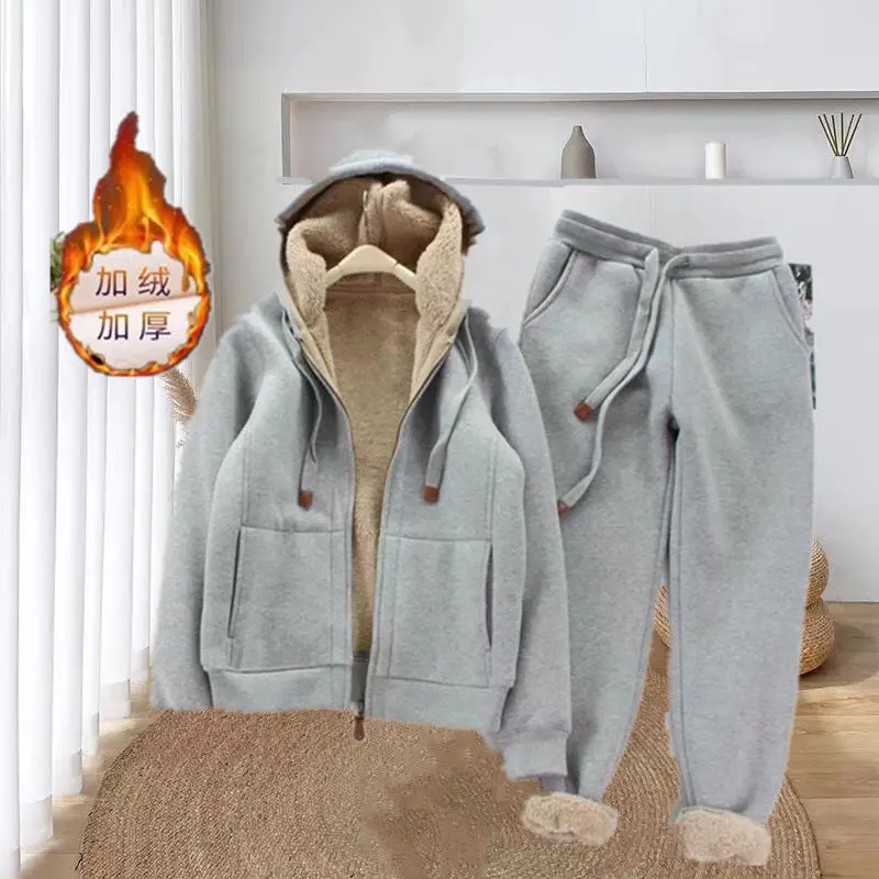 New Sports Suit 2-piece Zipper Simple Sweater Women's Autumn and Winter Korean Version Plush Thickened Long Sleeve Hooded Coat
New Sports Suit 2-piece Zipper Simple Sweater Women's Autumn and Winter Korean Version Plush Thickened Long Sleeve Hooded Coat