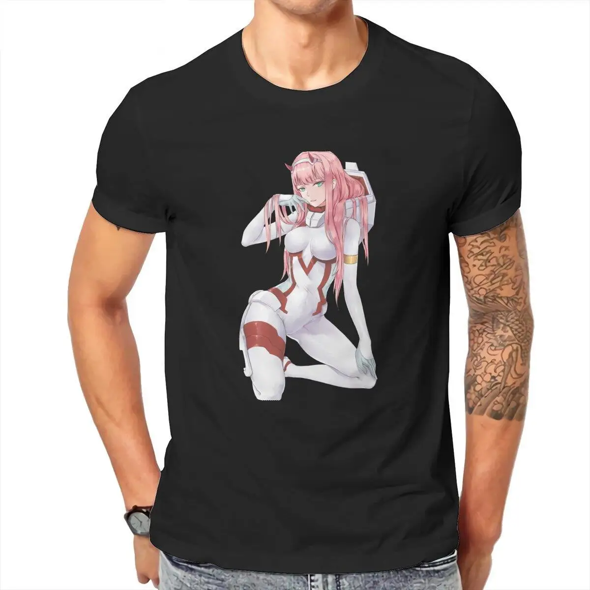 

Men Zero Two Darling in the Franxx Anime Wife 02 T Shirts Cotton Tops Vintage Short Sleeve Crewneck Tee Shirt Graphic T-Shirt