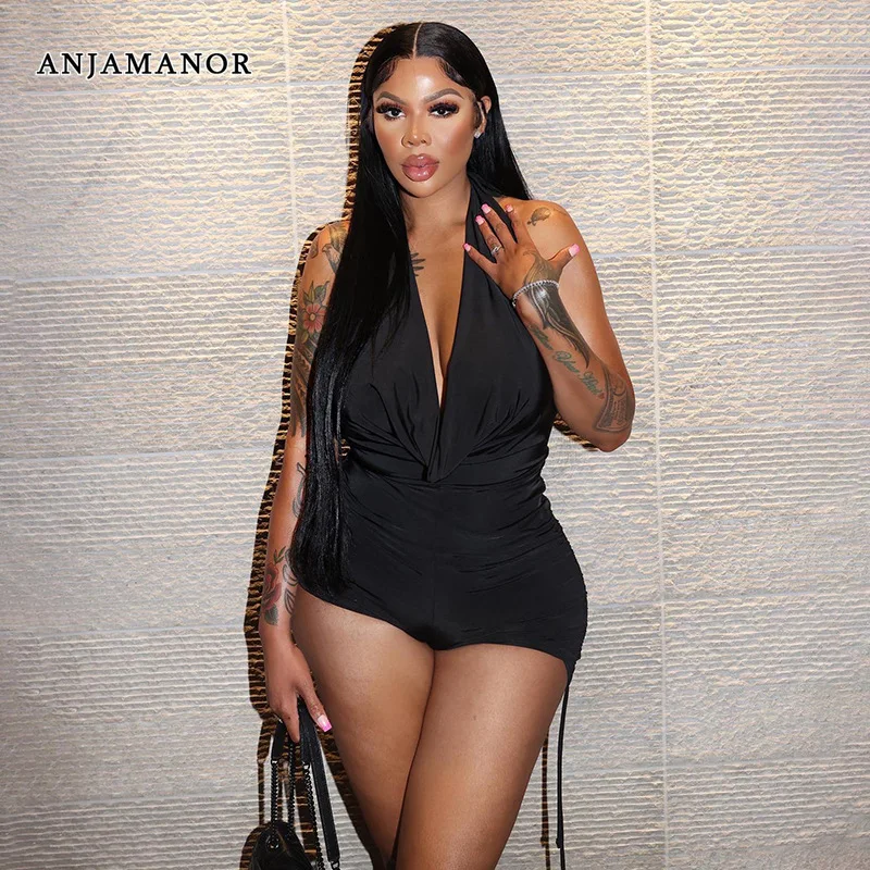 ANJAMANOR Nightclub Deep V Halter Backless Rompers and Playsuits Sexy Black Outfits Summer Jumpsuits for Women 2022 D85-CZ23
ANJAMANOR Nightclub Deep V Halter Backless Rompers and Playsuits Sexy Black Outfits Summer Jumpsuits for Women 2022 D85-CZ23