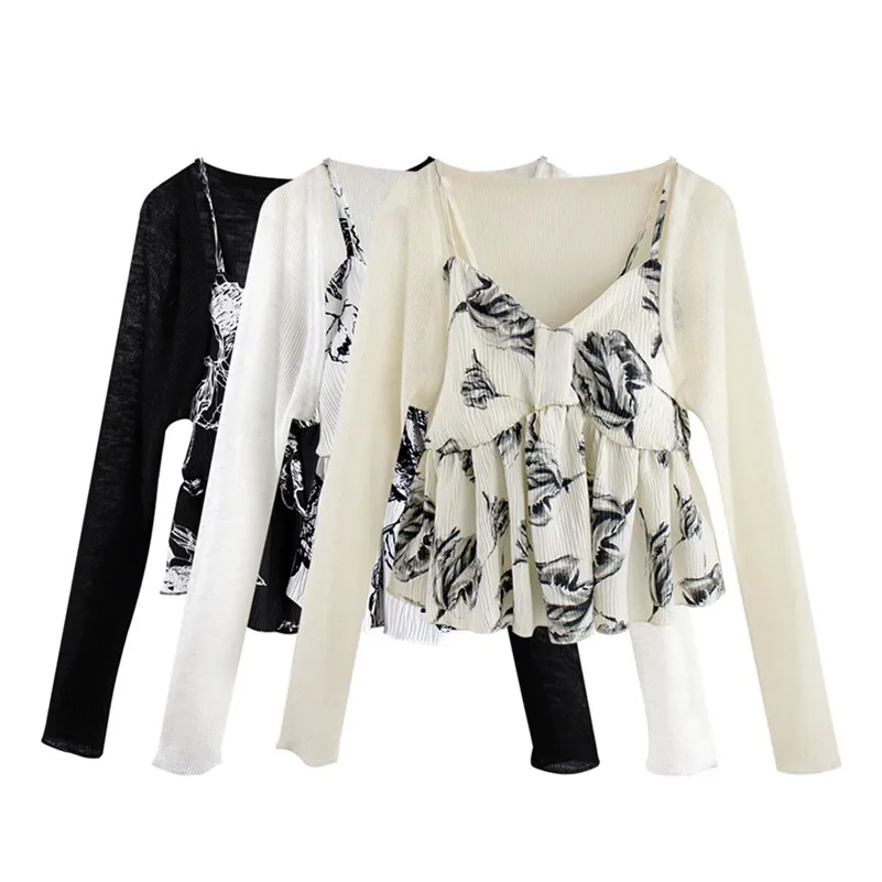 Summer Chiffon Women New Pleated Sexy V-Neck Slim Crop Tops Sweet Bow Floral Print Ruffles Camisole Hem Lotus Leaf Edge Blouses
Summer Chiffon Women New Pleated Sexy V-Neck Slim Crop Tops Sweet Bow Floral Print Ruffles Camisole Hem Lotus Leaf Edge Blouses