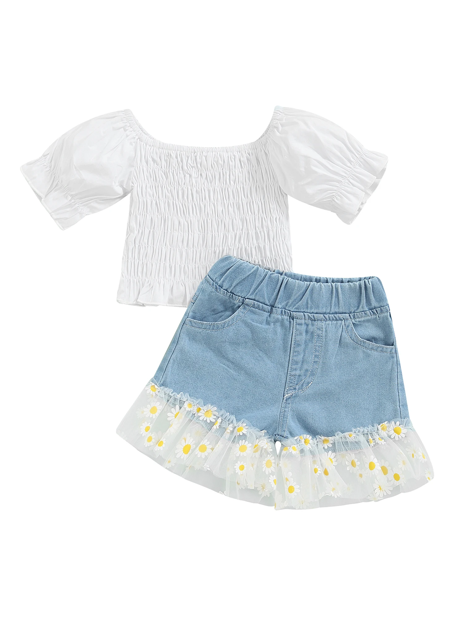 Newborn Baby Girls 2Pcs Clothing Suit Summer White Short Sleeve Tops Daisy Print Denim Shorts
Newborn Baby Girls 2Pcs Clothing Suit Summer White Short Sleeve Tops Daisy Print Denim Shorts