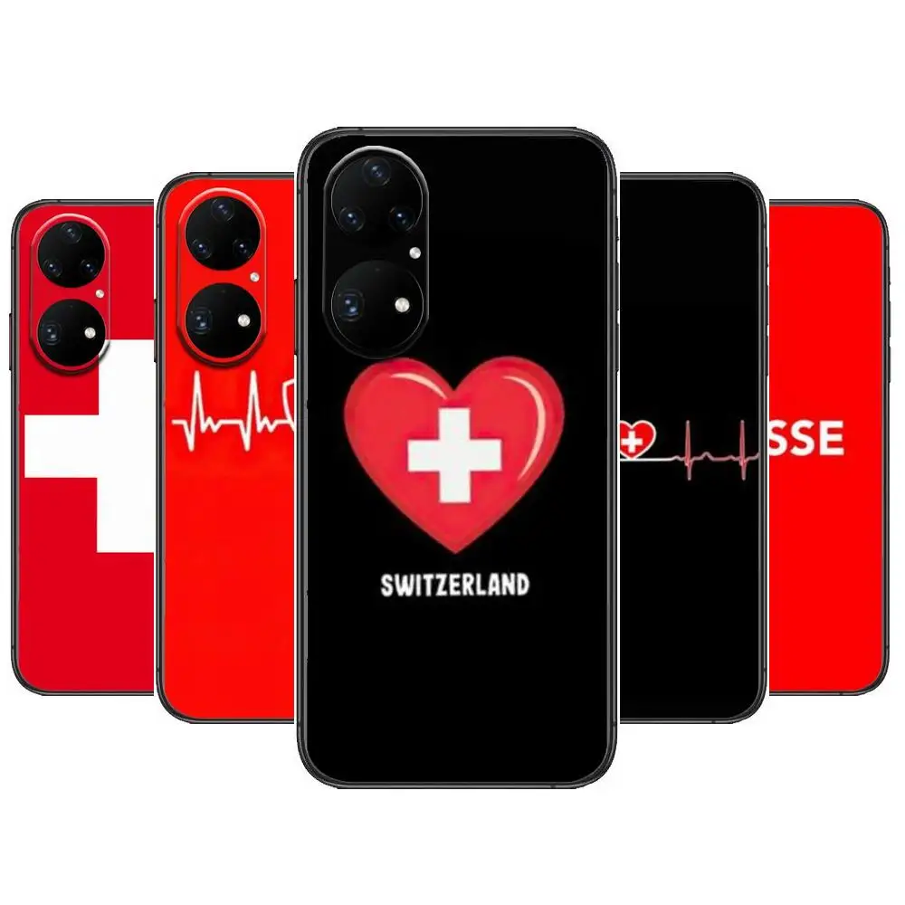 

Switzerland Swiss Flag Phone Case For Huawei p50 P40 p30 P20 10 9 8 Lite E Pro Plus Black Etui Coque Painting Hoesjes comic fas