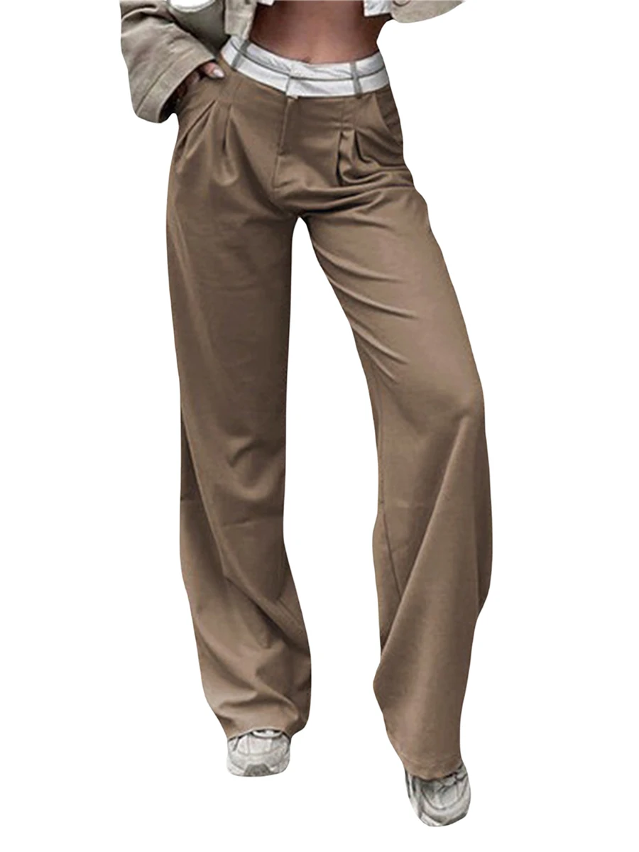 Women s Spring Autumn Straight Leg Pants High Waist Contrast Color Floor Length Pants 
Women s Spring Autumn Straight Leg Pants High Waist Contrast Color Floor Length Pants