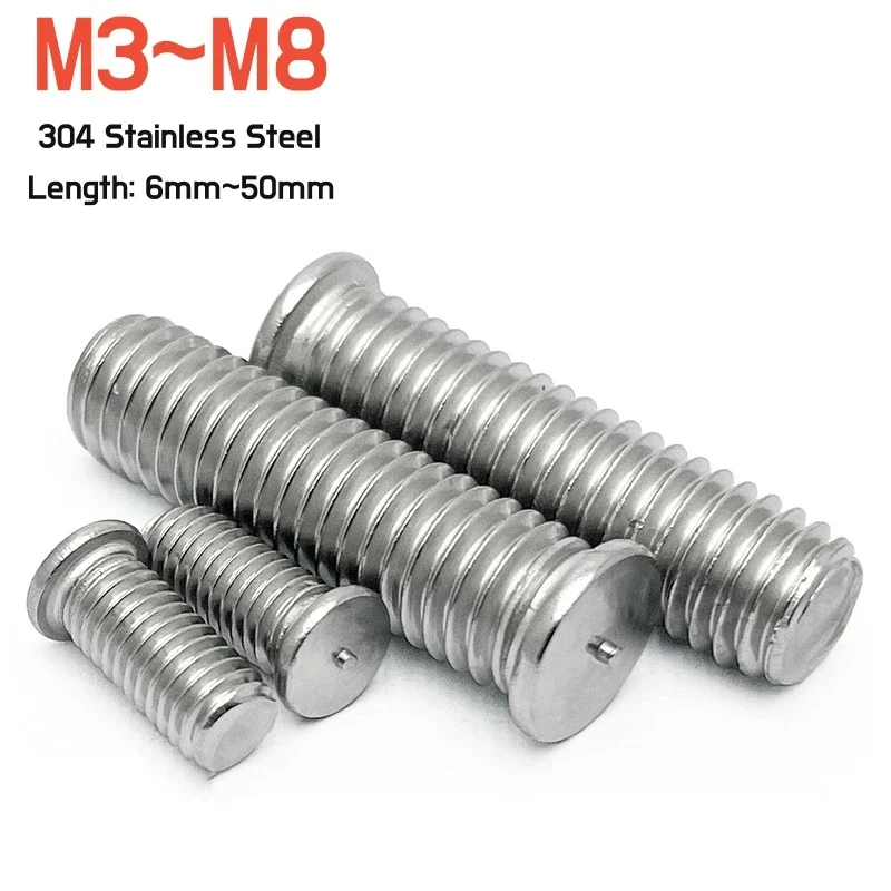 

1 ~ 50 шт., сварные шпильки M3 M4 M5 M6 M8 для конденсаторной сварки, сварочные винты из нержавеющей стали 304, сварочные гвозди L = 6 ~ 50 мм