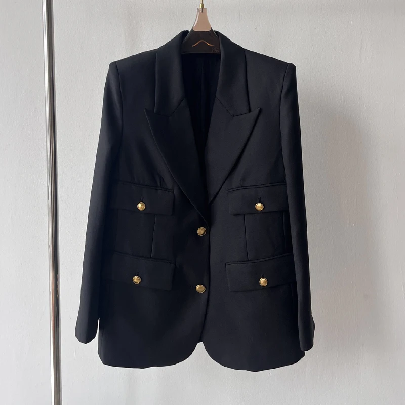 23Classic Wool Blend Black Smoking Suit Fashion Runway Single Breasted Shoulder Pad Lapel Blazer Coat Y2K Women High End Clothes
23Classic Wool Blend Black Smoking Suit Fashion Runway Single Breasted Shoulder Pad Lapel Blazer Coat Y2K Women High End Clothes