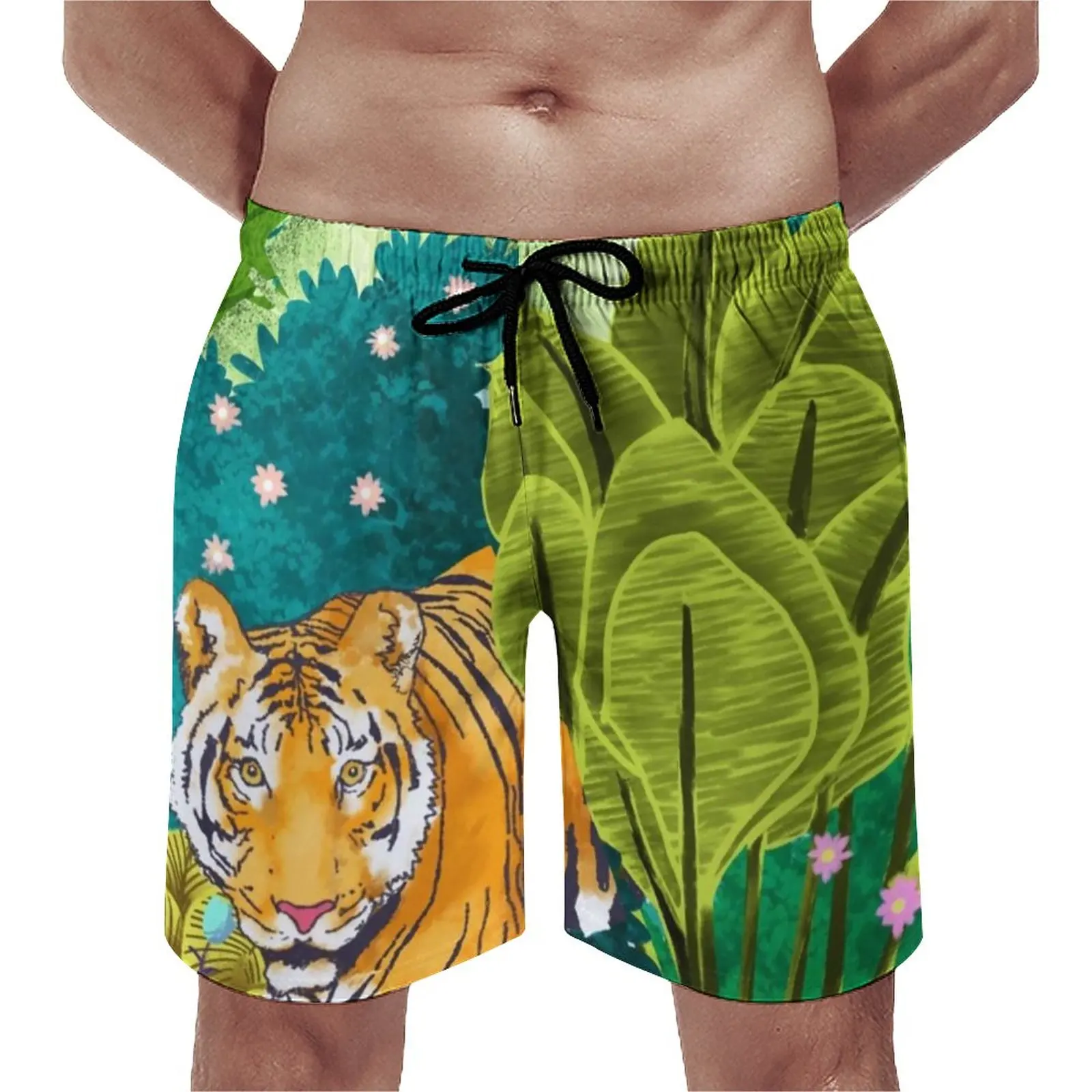 

Summer Board Shorts Jungle Tiger Sportswear Watercolor Wild Leaf Custom Beach Short Pants Hawaii Quick Dry Swim Trunks Plus Size