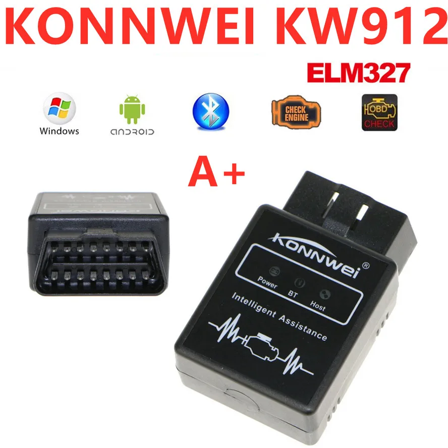 

KONNWEI KW912 OBDII Bluetooth 3.0 OBD2 OBD V1.5 II Auto Code Scanner Adapter Scan Tool Error Diagnostic Tester Kw 912 A+++