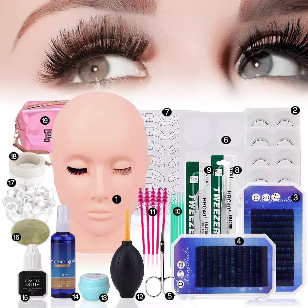 NEW2023 22 in 1 False Eyelash Extension Training Kit Practice Model Head Eye Pad Tweezers Glue Ring Brush 19pcs Grafting Eyelash
NEW2023 22 in 1 False Eyelash Extension Training Kit Practice Model Head Eye Pad Tweezers Glue Ring Brush 19pcs Grafting Eyelash