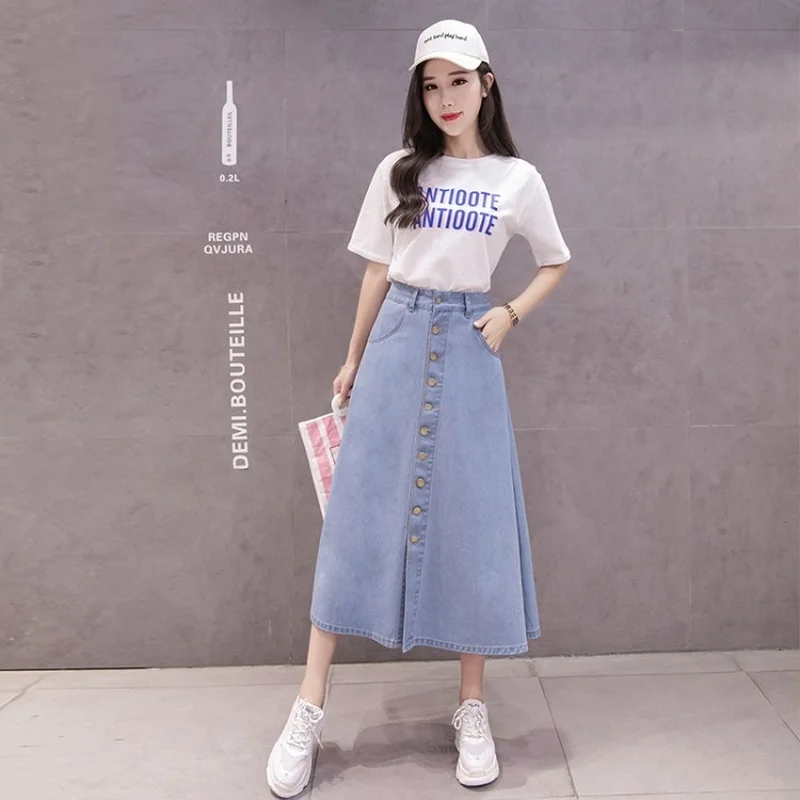 Denim A Line Skirts Real Shot Women's Clothing Spring Summer High Waist Korean Mid Length Skirt All-match Trend Single Breasted
Denim A Line Skirts Real Shot Women's Clothing Spring Summer High Waist Korean Mid Length Skirt All-match Trend Single Breasted