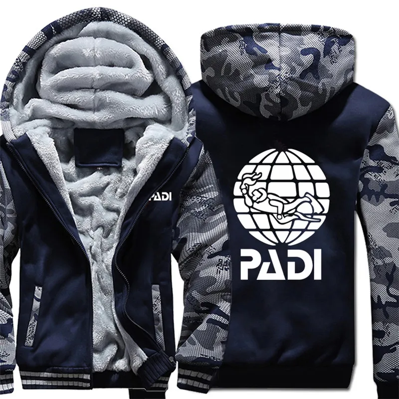 

2023 NEW Scuba driver Padi Hoodies Camouflage sleeve Jacket Hoody Zipper Winter Fleece PADI Sweatshirt