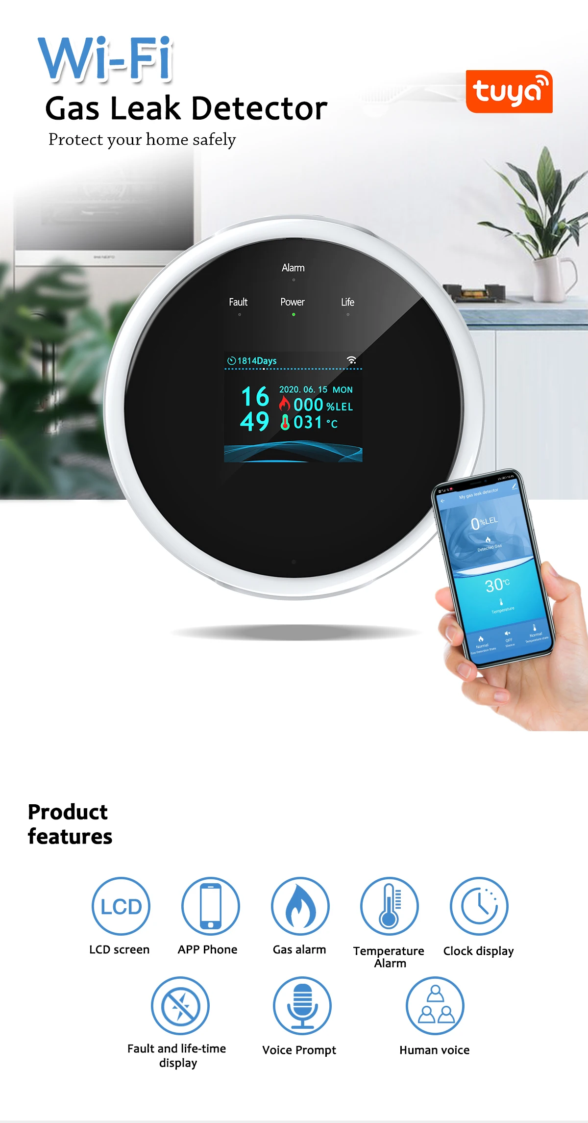 SECUGARD Tuyasmart WiFi Gas Detector Leakage Sensor Smart Life LED Display Natural Gas Alarm System Compatible Electronic Valve
SECUGARD Tuyasmart WiFi Gas Detector Leakage Sensor Smart Life LED Display Natural Gas Alarm System Compatible Electronic Valve