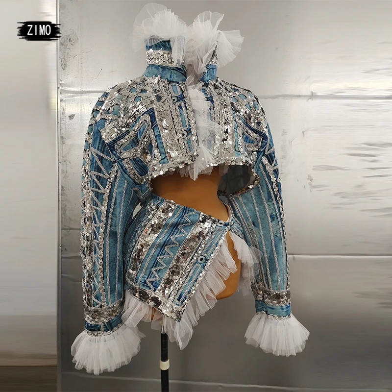 2022 new 2 piece Sequin Coats dress Women Ruffles Faux Denim Jacket party club Hip Hop Rap Jazz Singer Stage drag queen Costumes
2022 new 2 piece Sequin Coats dress Women Ruffles Faux Denim Jacket party club Hip Hop Rap Jazz Singer Stage drag queen Costumes