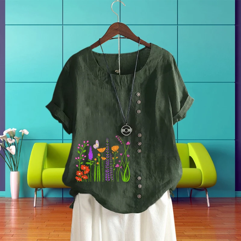 Vivid Flower Floral Pattern Shirt Women's Clothing Casual Popular Loose Linen Short Sleeve Round Neck T-Shirt Pullover Lady Top
Vivid Flower Floral Pattern Shirt Women's Clothing Casual Popular Loose Linen Short Sleeve Round Neck T-Shirt Pullover Lady Top