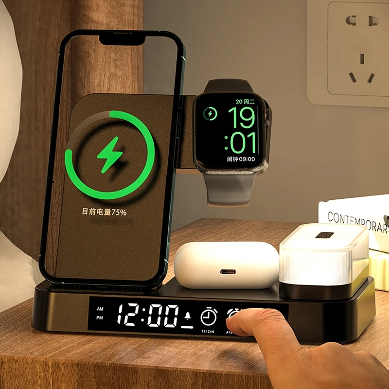 Беспроводная зарядная станция 3 в 1 для Apple Watch Airpods iPhone 13 12 Pro Max, телефоны с сертификатом Qi и будильником, ночник
Беспроводная зарядная станция 3 в 1 для Apple Watch Airpods iPhone 13 12 Pro Max, телефоны с сертификатом Qi и будильником, ночник