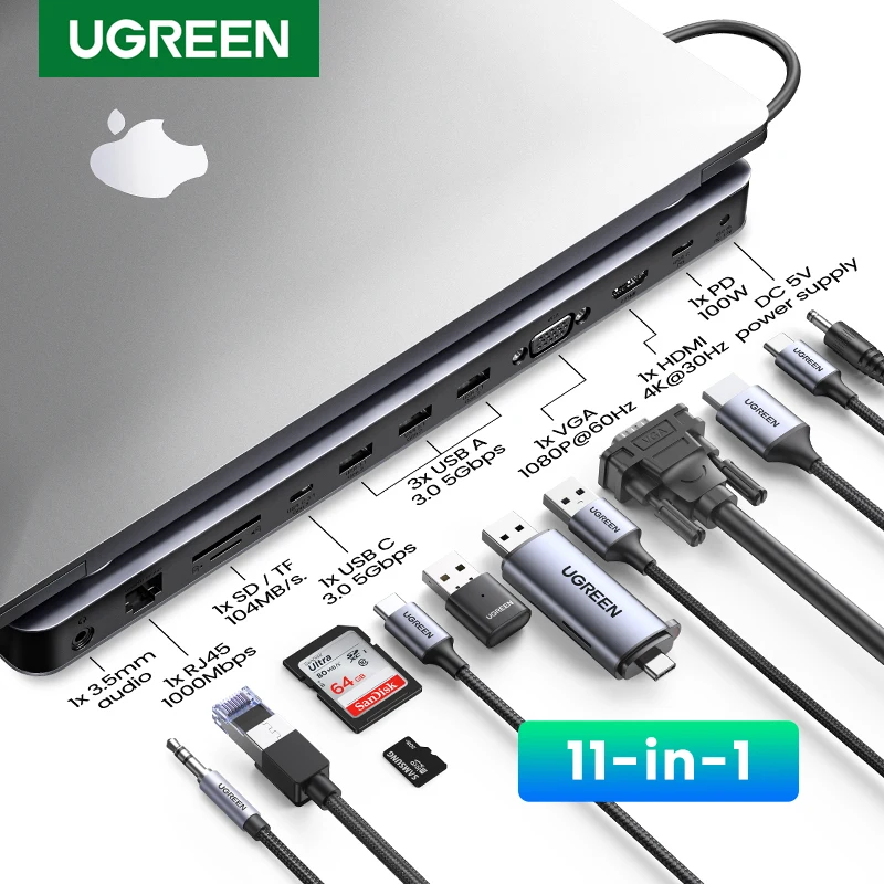 UGREEN 11-in-1 USB C Docking Station HUB USB C to HDMI 4K VGA RJ45 PD 100W SD TF 3.5 For MacBook Pro Air M1 Laptop Dock USB HUB
UGREEN 11-in-1 USB C Docking Station HUB USB C to HDMI 4K VGA RJ45 PD 100W SD TF 3.5 For MacBook Pro Air M1 Laptop Dock USB HUB