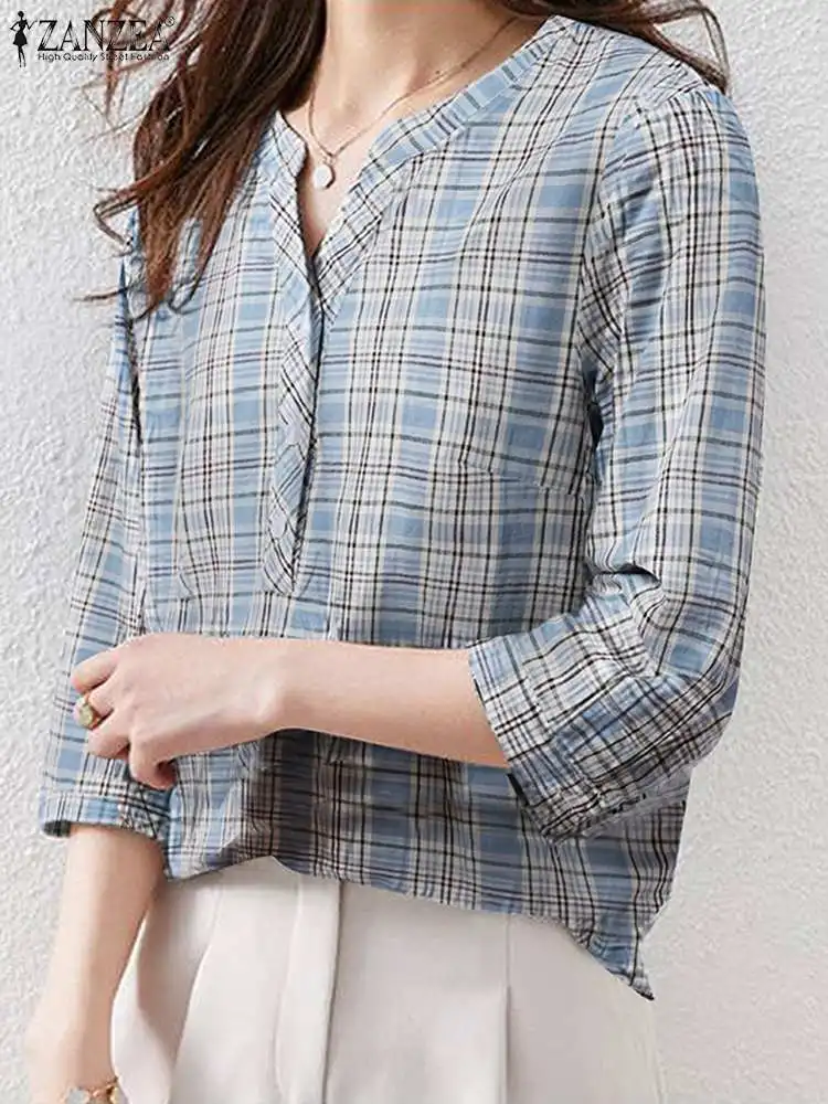 ZANZEA Summer Fashion Grid Printed Shirt 3/4 Sleeve V-Neck Women's Blouse Office OL Tops Fashion Loose Tunic Blusas Oversized
ZANZEA Summer Fashion Grid Printed Shirt 3/4 Sleeve V-Neck Women's Blouse Office OL Tops Fashion Loose Tunic Blusas Oversized