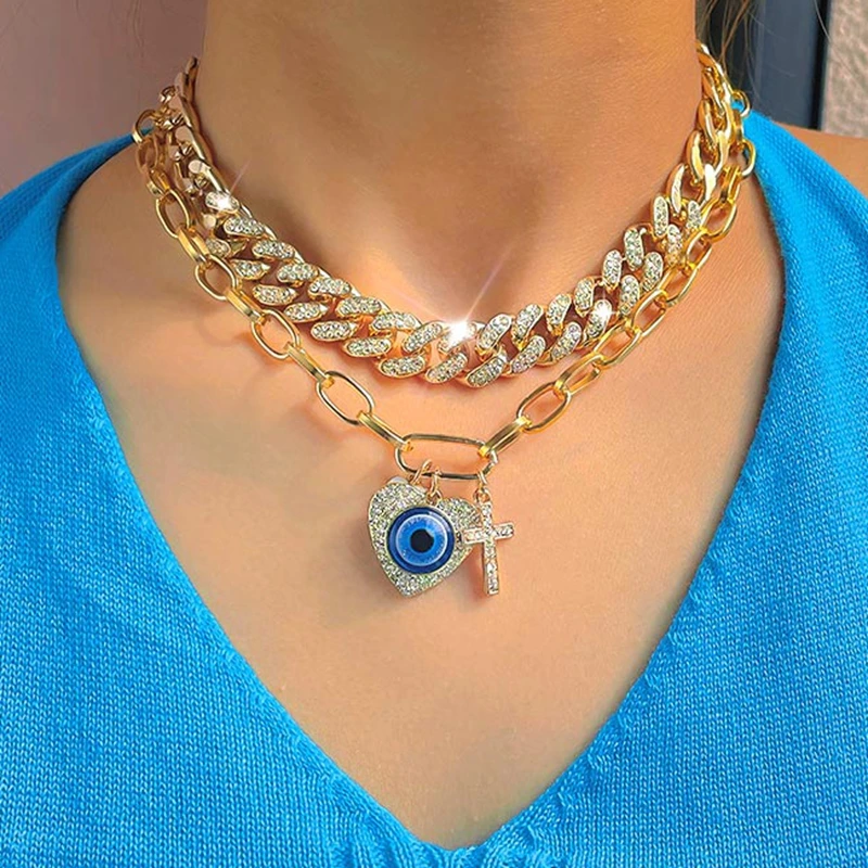 Flatfoosie Hip Hop Cuban Choker Evil Eyes Pendant Necklace For Women Layered Iced Out Crystal Heart Eyes Cross Necklace Jewelry
Flatfoosie Hip Hop Cuban Choker Evil Eyes Pendant Necklace For Women Layered Iced Out Crystal Heart Eyes Cross Necklace Jewelry