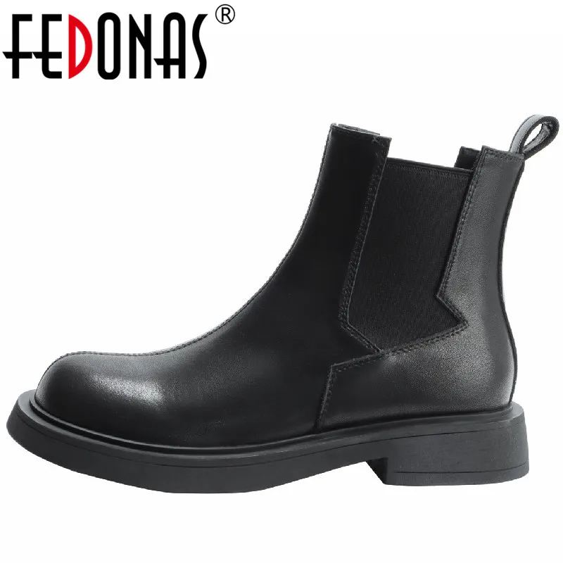 

FEDONAS Classic Women Splicing Genuine Leather Ankle Boots Working Outdoor Casual Concise Thick Heels Shoes Woman Autumn Winter