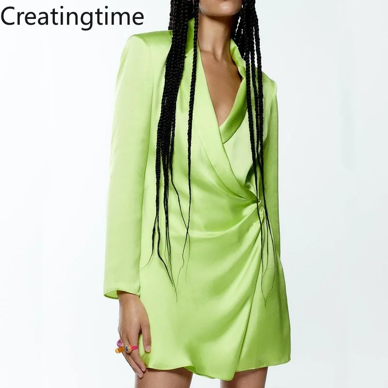 Creatingtime 2022 Spring New Elegant Notched Pleated Silk Satin Texture Solid Color Shoulder Pads High Waist Dress Women GA882
Creatingtime 2022 Spring New Elegant Notched Pleated Silk Satin Texture Solid Color Shoulder Pads High Waist Dress Women GA882