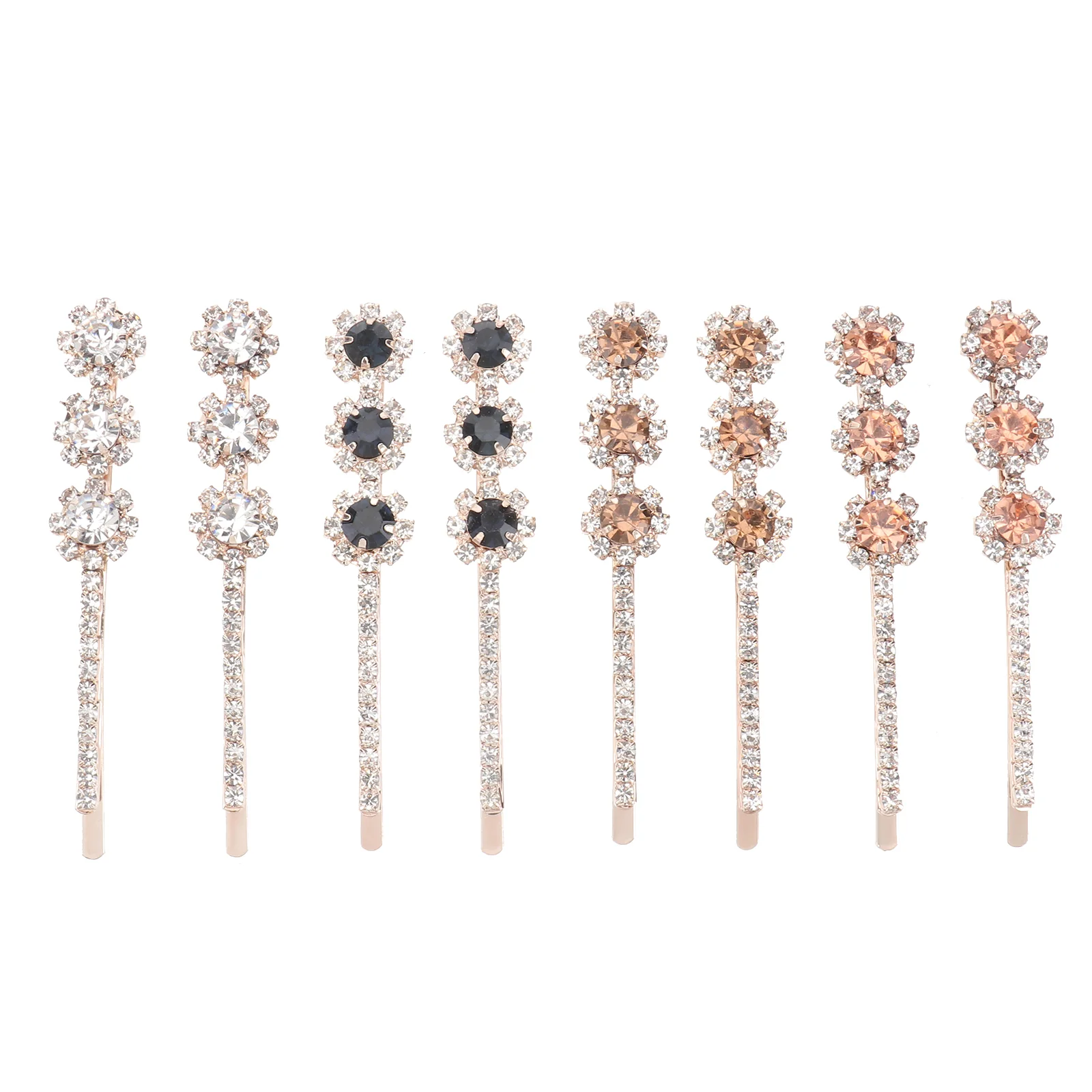 

8pcs Rhinestone Bobby Clear Hair Clips Metal Hair Barrettes Headpieces for ( Navy, Champagne, Light Yellow, White 2pcs Each )