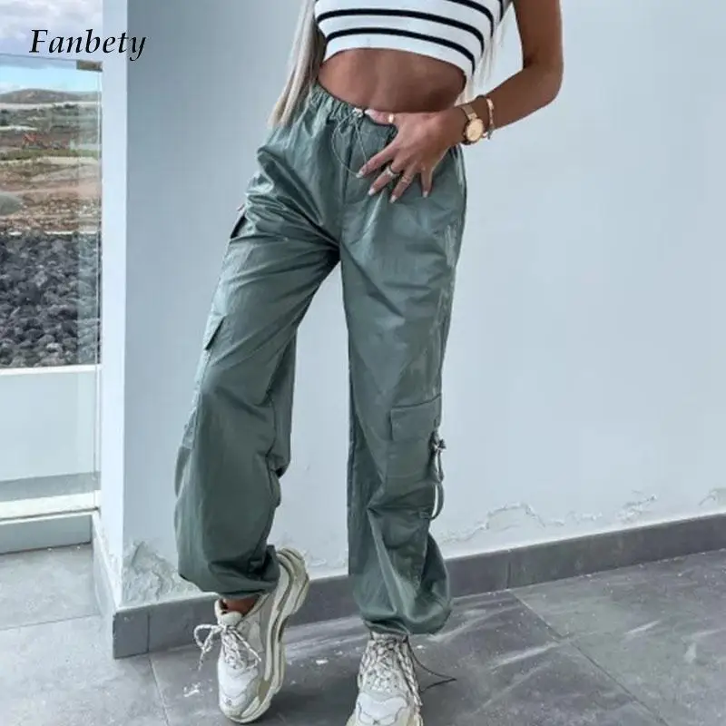 Elegant Elastic Waist Loose Cargo Pant Women Casual Pocket Solid Color Long Trousers Spring Summer Fashion Drawstring Sport Pant 
Elegant Elastic Waist Loose Cargo Pant Women Casual Pocket Solid Color Long Trousers Spring Summer Fashion Drawstring Sport Pant