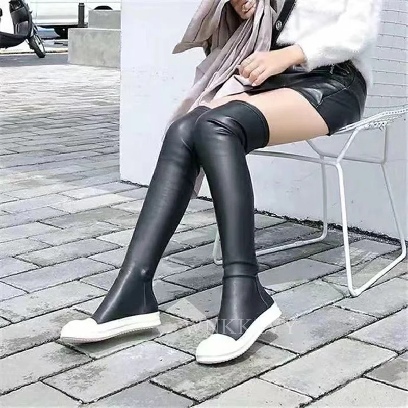 Stretch autumn winter over the knee boots women black thick white bottom flat platform shoes fashion slim long boots 2021
Stretch autumn winter over the knee boots women black thick white bottom flat platform shoes fashion slim long boots 2021