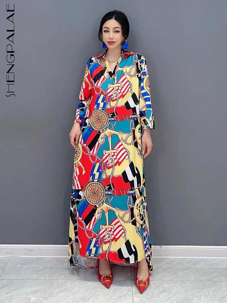 

SHENGPALAE модное корейское повседневное свободное разноцветное платье-рубашка с лацканами элегантное шикарное платье с длинными рукавами и пр...
