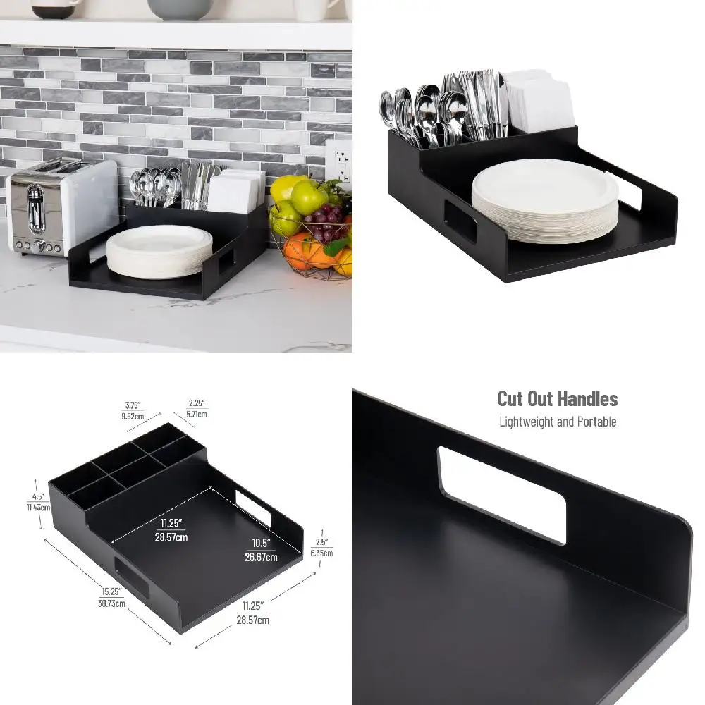 Stunningly Beautiful Black Plastic Serving Tray Collection Organizer to Keep Tabletop Utensils, Plates & Napkins Organized.
Stunningly Beautiful Black Plastic Serving Tray Collection Organizer to Keep Tabletop Utensils, Plates & Napkins Organized.