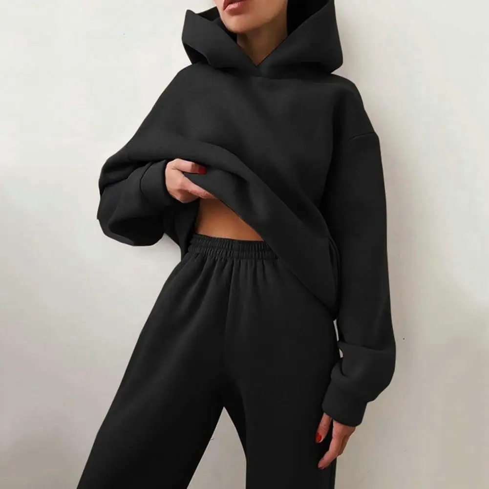 Women Sweatshirt Trousers Set Cozy Women's Winter Tracksuit Set Soft Hoodie Elastic Waist Pants Warm Casual with Pockets Long
Women Sweatshirt Trousers Set Cozy Women's Winter Tracksuit Set Soft Hoodie Elastic Waist Pants Warm Casual with Pockets Long