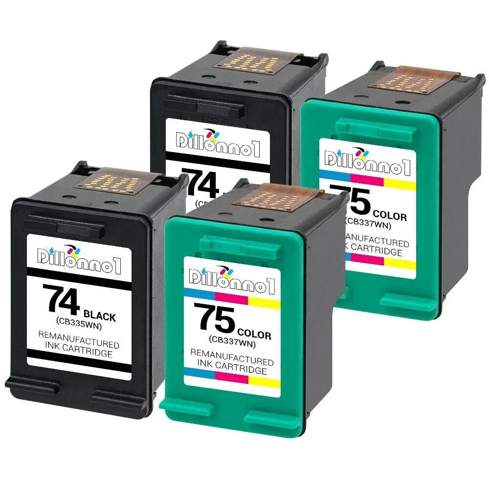 4Pk #74 75 Black/Color Ink for HP Photosmart C4575 C4583 C4588 C5200 C5225 C5240
4Pk #74 75 Black/Color Ink for HP Photosmart C4575 C4583 C4588 C5200 C5225 C5240