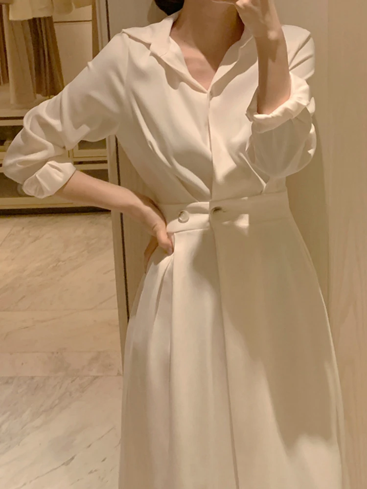 Женское повседневное элегантное белое платье-рубашка средней длины, приталенное черное платье-трапеция с длинным рукавом, женская модная о... 
Женское повседневное элегантное белое платье-рубашка средней длины, приталенное черное платье-трапеция с длинным рукавом, женская модная о...