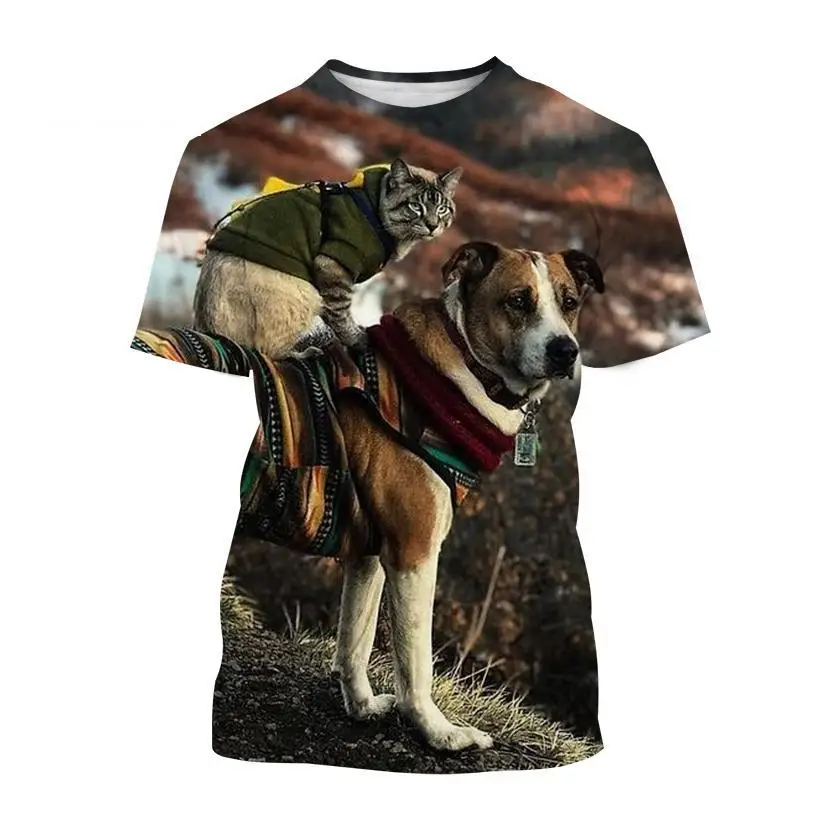New Breathable Thin T-shirt Men's Women's Cat And Dog Print Cute Animal Pet Pattern Casual Street Clothing Summer O-neck Top 
New Breathable Thin T-shirt Men's Women's Cat And Dog Print Cute Animal Pet Pattern Casual Street Clothing Summer O-neck Top