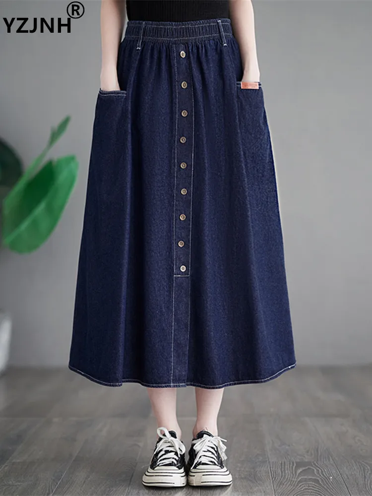 YZJNH Autumn High Waist Denim Skirt For Women Loose Fitting Casual Fashion Single Breasted Large Skirt Hem Denim Skirt Large
YZJNH Autumn High Waist Denim Skirt For Women Loose Fitting Casual Fashion Single Breasted Large Skirt Hem Denim Skirt Large
