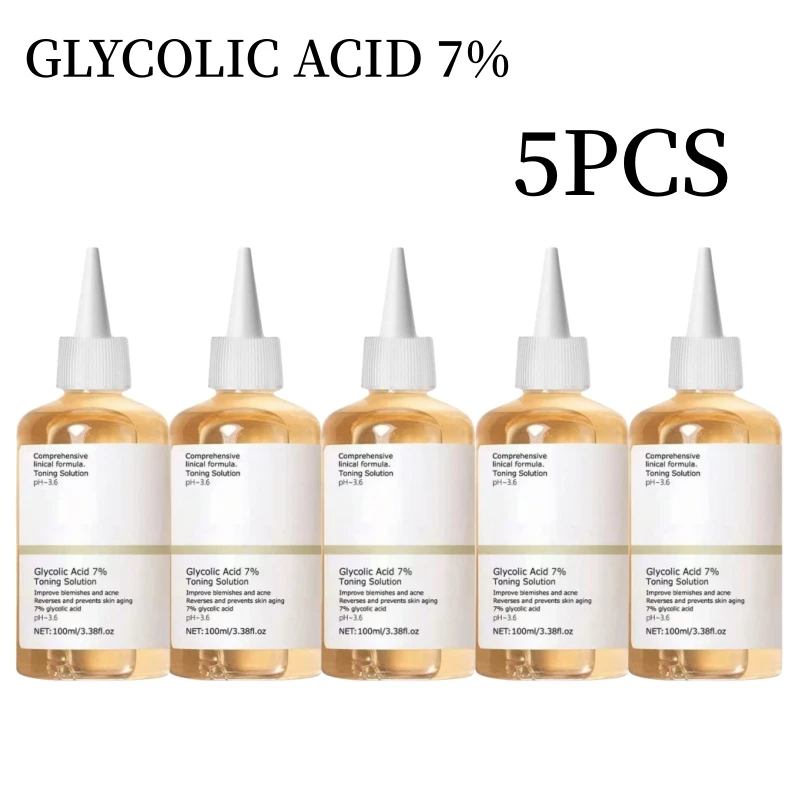 

5PCS Glycolic Acid 7% Toning Solution Smoothen Skin Exfoliator Acne Treatment Hydrating Whitening Peeling Fading Spots 240ml