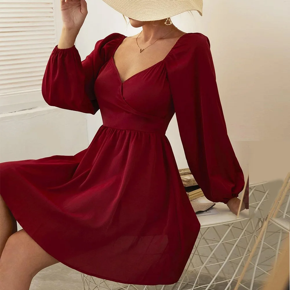 Red Fashion V Neck Ruffles Pleated Dresses Women Long Puff Sleeves Chic Autumn Summer Dress Party Elegant Vintage Corset Ladies
Red Fashion V Neck Ruffles Pleated Dresses Women Long Puff Sleeves Chic Autumn Summer Dress Party Elegant Vintage Corset Ladies