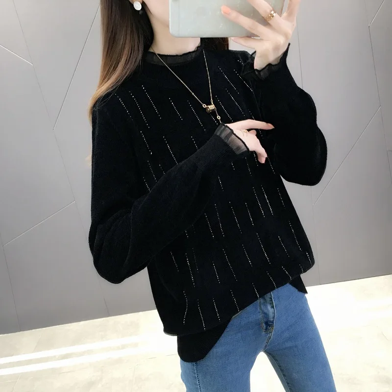 New winter 2021 women's lace blouse pullover sweater sweater women White 
New winter 2021 women's lace blouse pullover sweater sweater women White