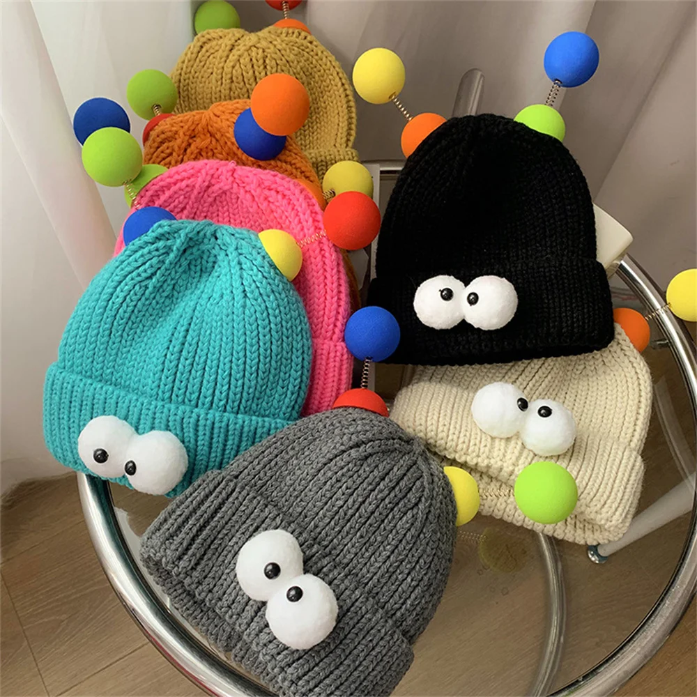 

Cartoon Big Eyes Small Monster Woollen Hat For Women Girls Autumn Winter Funny Couple Knitted Warm Beanie Bonnet Cold Caps Y2k