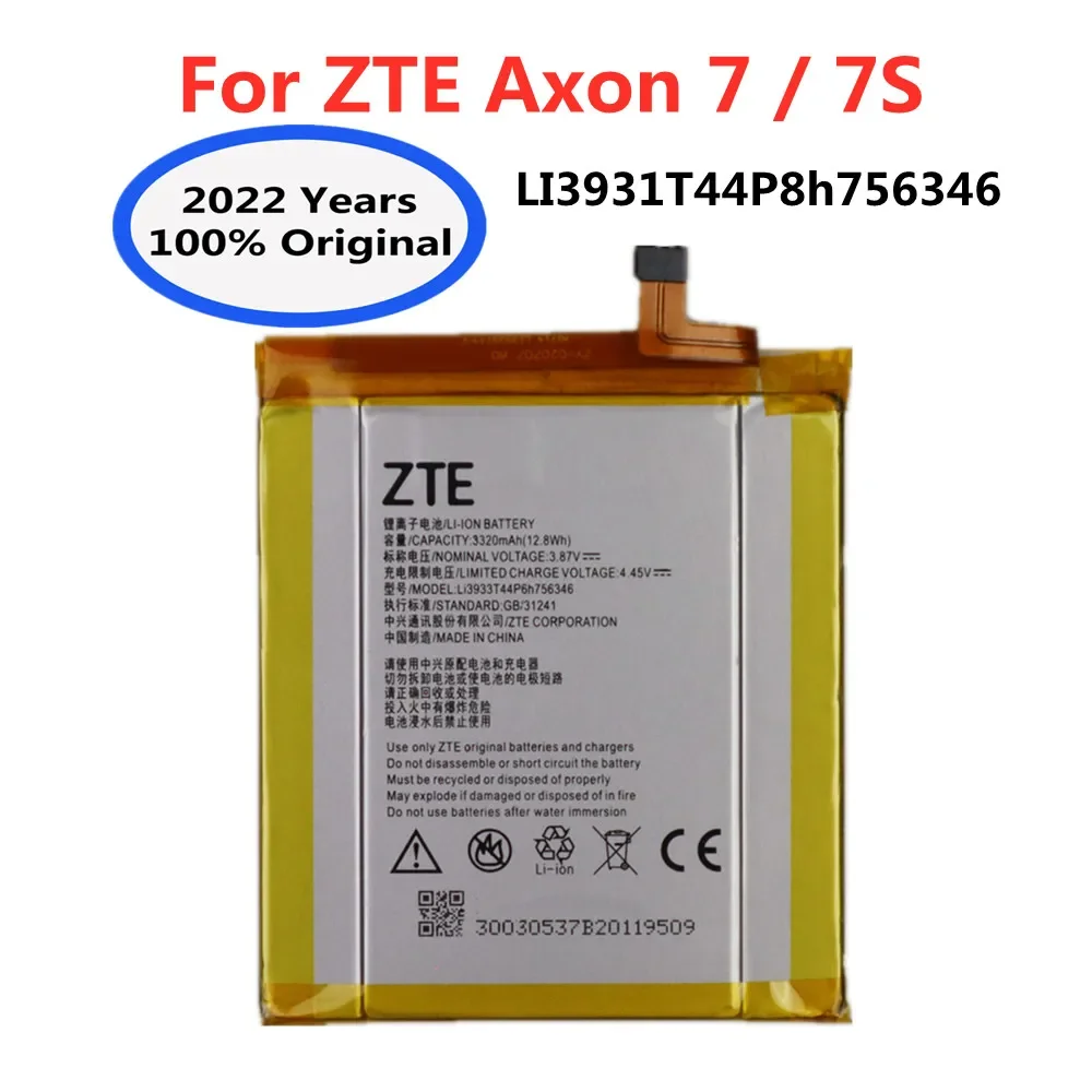 

2022 Yeasrs 100% Original LI3931T44P8H756346 Battery For ZTE Axon 7 7S 5.5inch A2017 3320mAh Real Capacity Replacement Batteries
