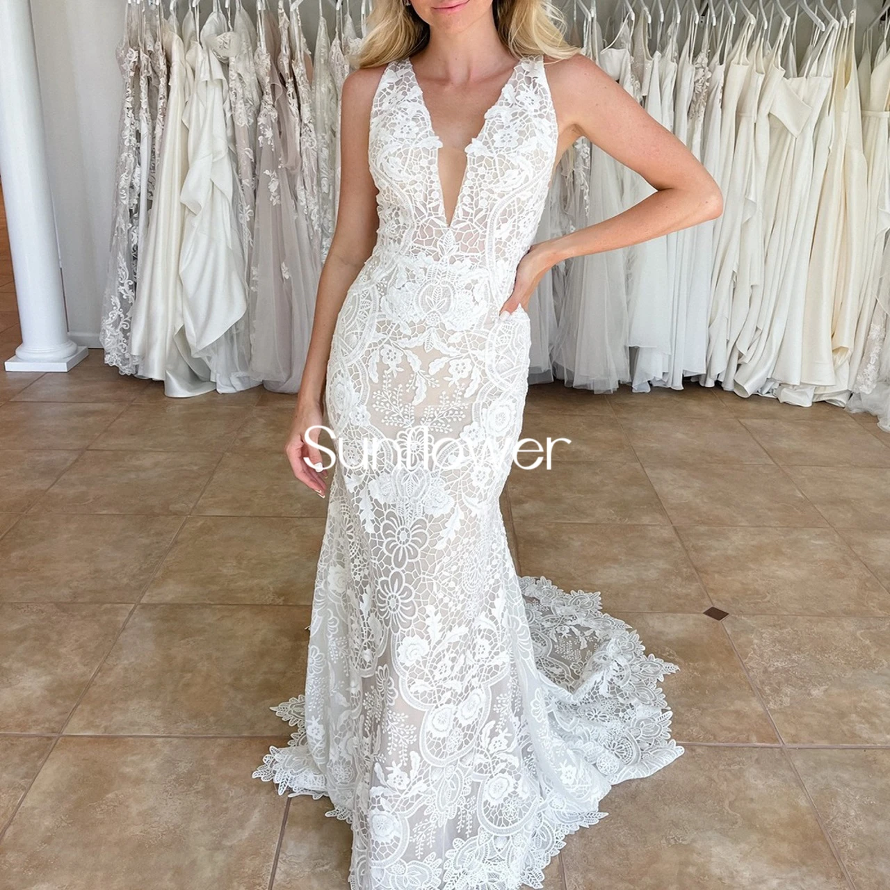 Sunflower Mermaid V-neck Floor-length Lace Ruffle Tulle Organza Zipper Up Regular Straps Luxury wedding dress Sleeveless Elegant
Sunflower Mermaid V-neck Floor-length Lace Ruffle Tulle Organza Zipper Up Regular Straps Luxury wedding dress Sleeveless Elegant