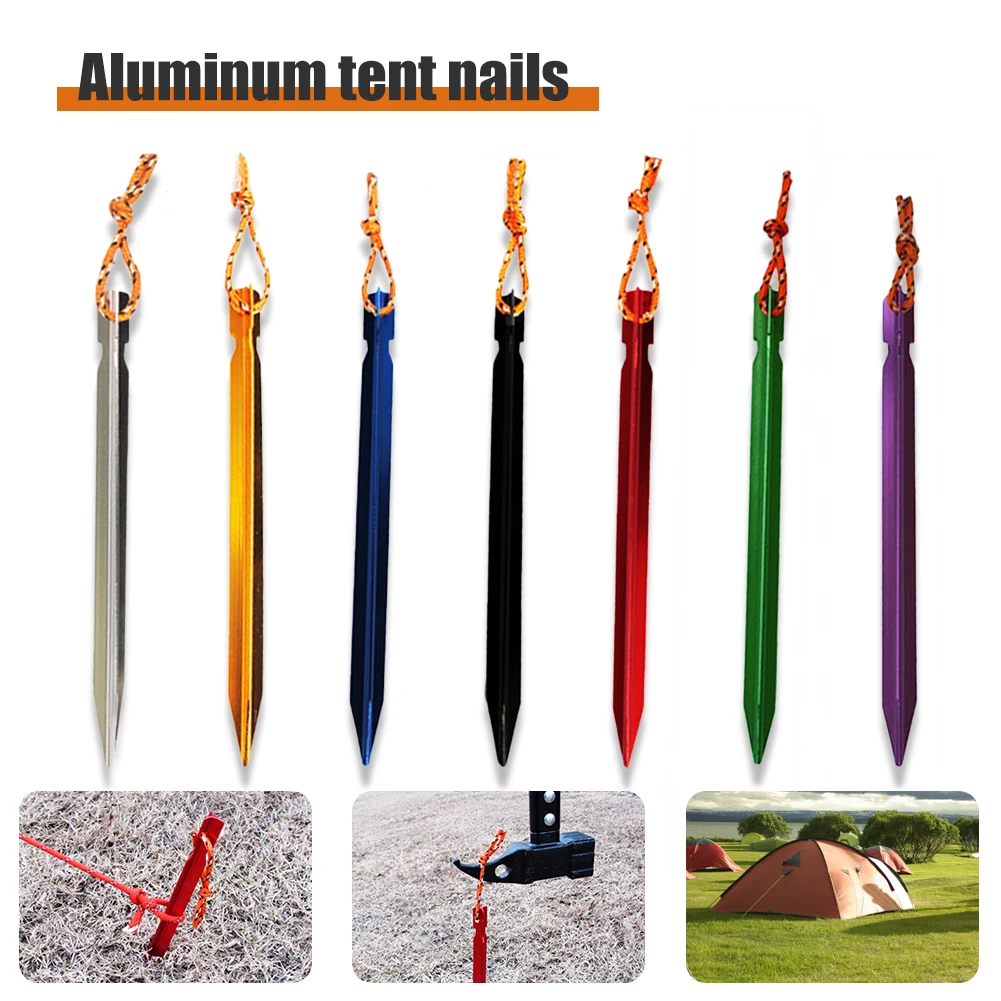 

10Pcs/lot Tent Pegs 18cm Ultralight Aluminum Alloy Triangular Tent Stake with Wind Rope Ground Peg Outdoor Tent Nail Accessories