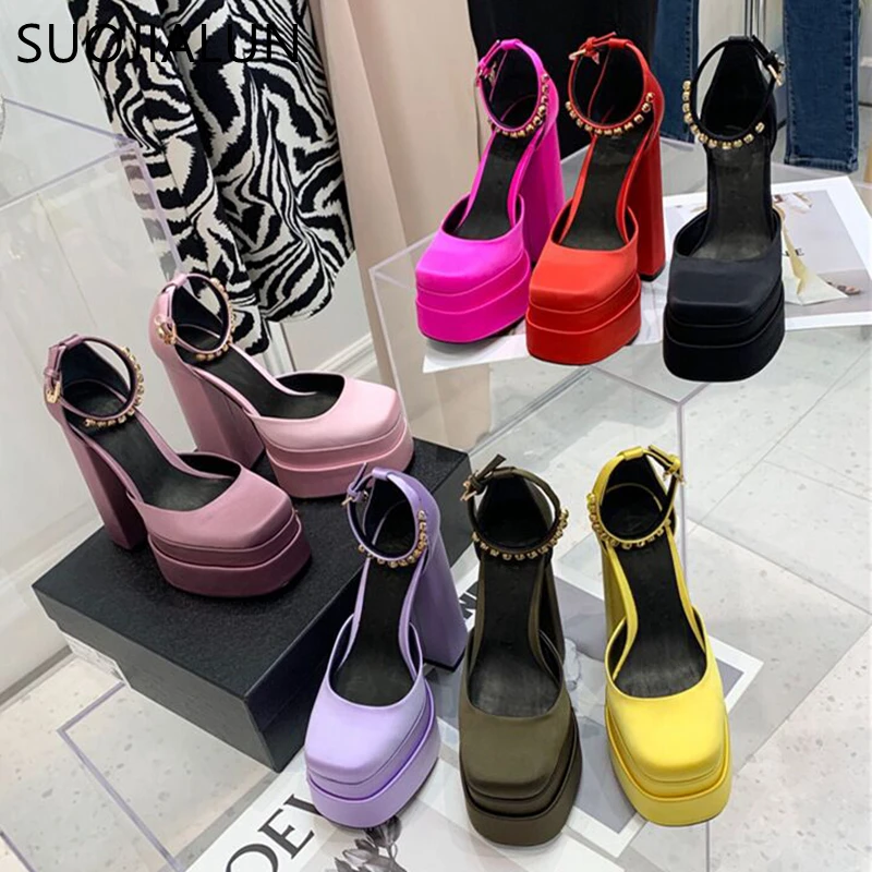 SUOJIALUN New Brand Women Pumps Shoes Square High Heel Platform Party Dress Shoes Square Toe Shallow Ankle Starp Sandals Shoes 
SUOJIALUN New Brand Women Pumps Shoes Square High Heel Platform Party Dress Shoes Square Toe Shallow Ankle Starp Sandals Shoes