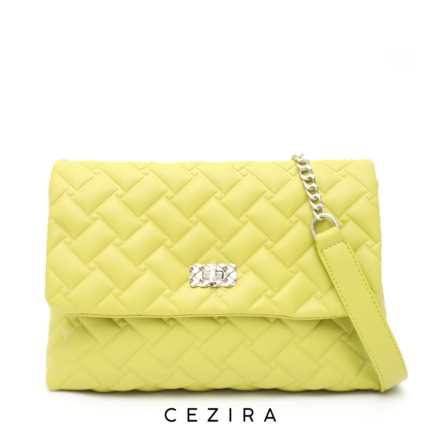 

CEZIRA Luxury Quilted PU Vegan Leather Shoulder Bags Women 2023 Fashion Design Lock Flap Handbags Metal Chain Crossbody Purses