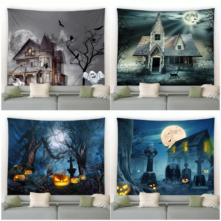 Halloween Tapestry Vintage Castle Ghost Pumpkin Lantern Horror Forest Moon Night Scene Wall Hanging Home Decor Backdrop Fabric
Halloween Tapestry Vintage Castle Ghost Pumpkin Lantern Horror Forest Moon Night Scene Wall Hanging Home Decor Backdrop Fabric