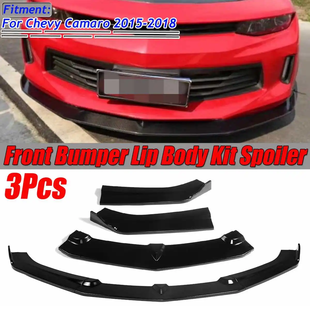 

3Piece Car Front Lip Chin Bumper Splitter Lip Spoiler Splitters Body Kit Diffuser Protector Guard For Chevy For Camaro 2015-2018