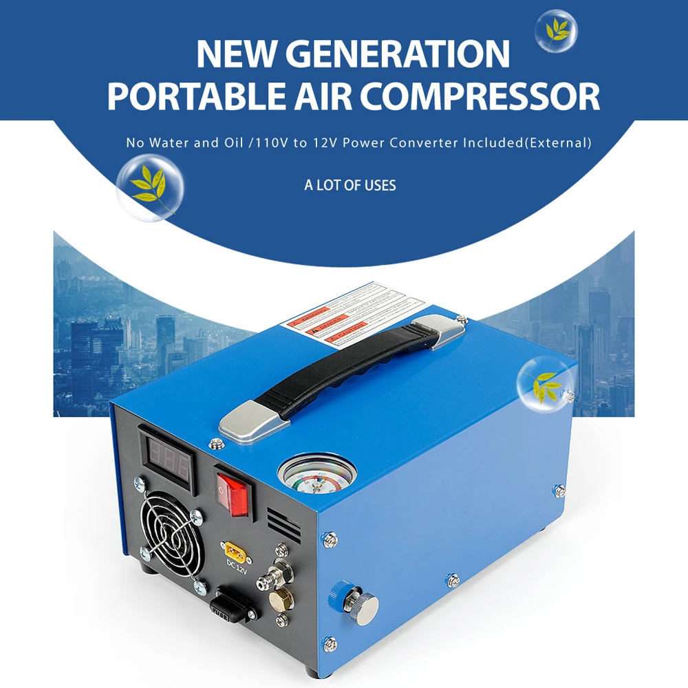 

Воздушный компрессор высокого давления 4500PSI с барометром, Интеллектуальный портативный воздушный компрессор PCP, насос для накачивания шин ...