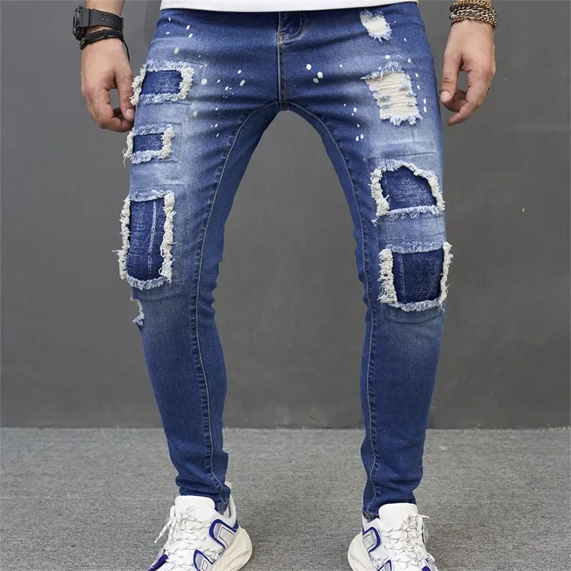 Men's Jeans Streetwear Ripped Pants Sewn Fabric Patch Irregular Pleated Pants Trendy Classic Models 
Men's Jeans Streetwear Ripped Pants Sewn Fabric Patch Irregular Pleated Pants Trendy Classic Models