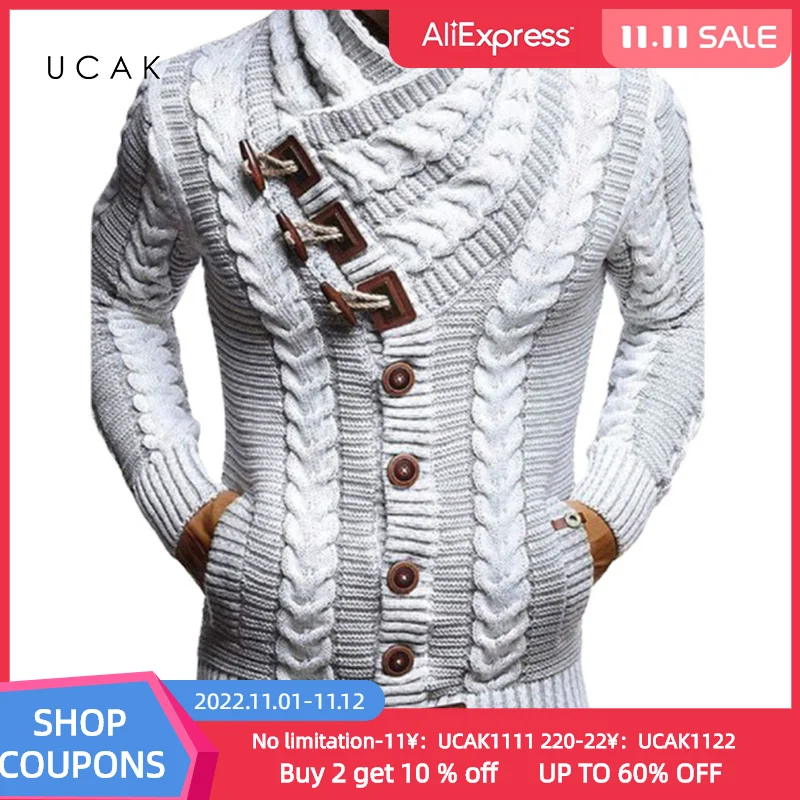 UCAK 2022 new men's turtleneck button leather button knits fashion cardigan men's sweater
UCAK 2022 new men's turtleneck button leather button knits fashion cardigan men's sweater