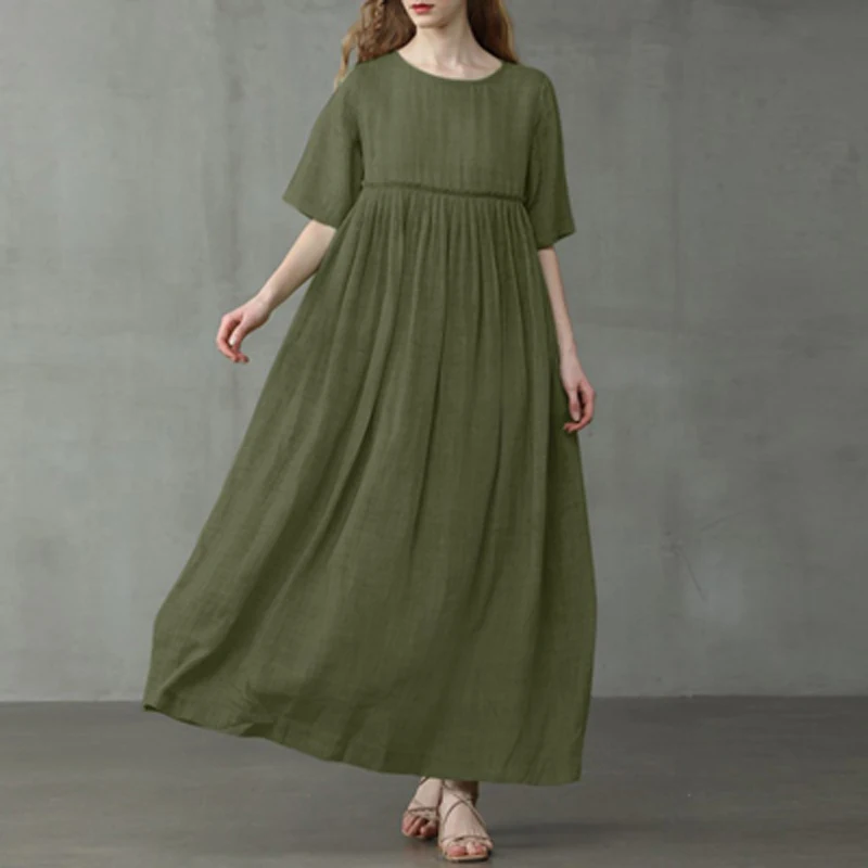 Casual O-neck Short Sleeved Pleated Long Dress Women Summer Loose Cotton Linen Dress 2022 Elegant Simple Solid Beach Maxi Dress
Casual O-neck Short Sleeved Pleated Long Dress Women Summer Loose Cotton Linen Dress 2022 Elegant Simple Solid Beach Maxi Dress