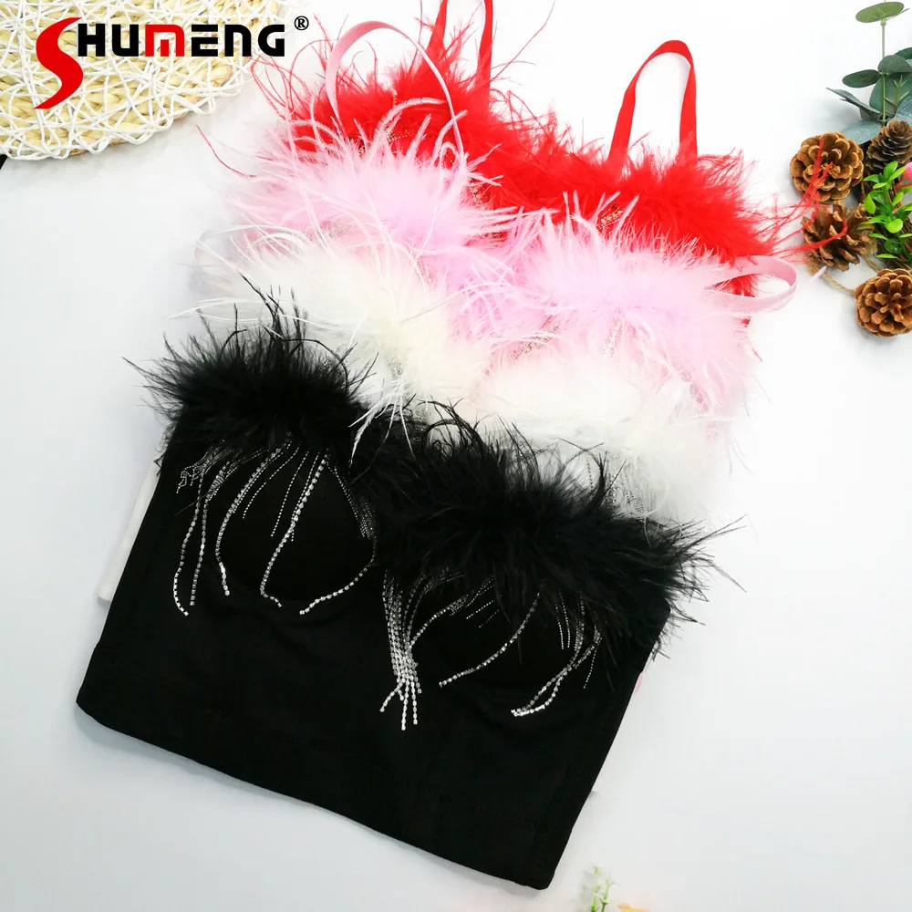Sexy Tassel Ostrich Feather Fishbone Waist Tube Top Vest Outer Wear Bras Heavy Rhinestone Beaded Chain Camisole Nightclub Party
Sexy Tassel Ostrich Feather Fishbone Waist Tube Top Vest Outer Wear Bras Heavy Rhinestone Beaded Chain Camisole Nightclub Party