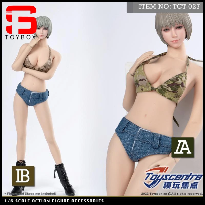 

ToysCentre TCT-027 1/6 Scale Camo Vest Denim Shorts Female Clothes Model Fit 12-inch Soldier Action Figure Body
